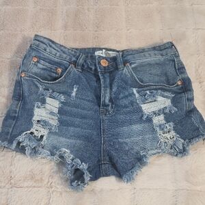 Denim Distressed Women's Shorts - Blue -